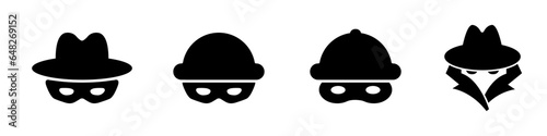 Spy icon set. Incognito symbol. Agent silhouette. Vector illustration.