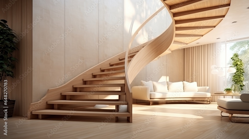 image that exudes the elegance of a modern ash wood staircase within the interior of a new house. image that exudes the elegance of a modern ash wood staircase within the interior of a new house.