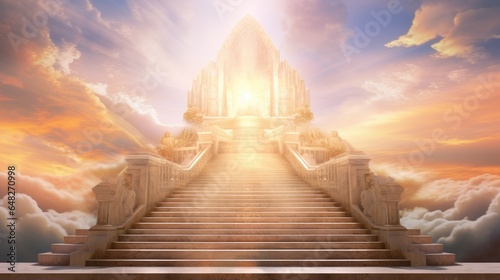 Heaven's Gateway, Staircase to Ethereal Light, staircase suspended in heavenly clouds © pvl0707