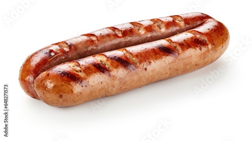 Grilled delicious sausages, isolated on white background.