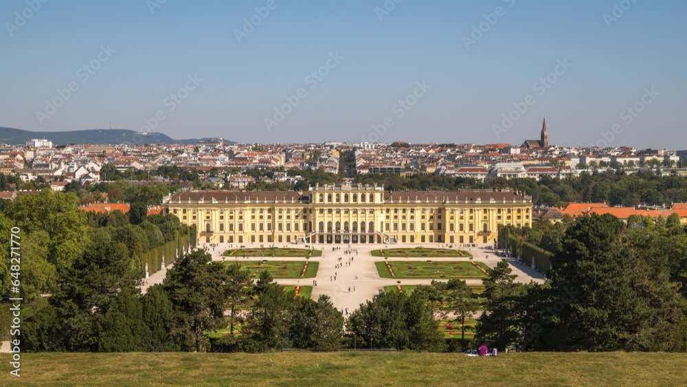 Vienna city skyline aerial view Schönbrunn Palace vienna austria panoramic view time lapse footage. Vienna city skyline aerial view Schönbrunn Palace vienna austria panoramic view time lapse footage.