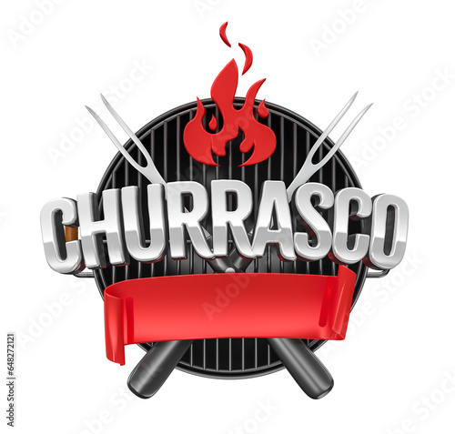 Fototapeta Naklejka Na Ścianę i Meble -  Label Barbecue with fork in Brazilian Portuguese on transparent background in 3D rendering