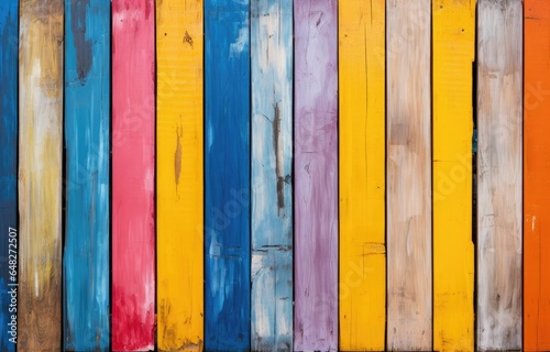 A vibrant and colorful wooden fence up close