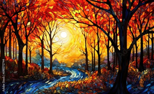 A breathtaking sunset painting capturing the serene beauty of a forest
