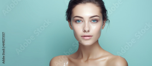 Portrait of a young woman with natural makeup. Advertising for Beauty Salon, Cosmetics, face and body skin care.