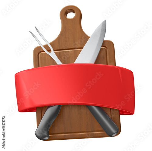 Fototapeta Naklejka Na Ścianę i Meble -  Barbecue board frame with fork and knife on transparent background in 3D rendering