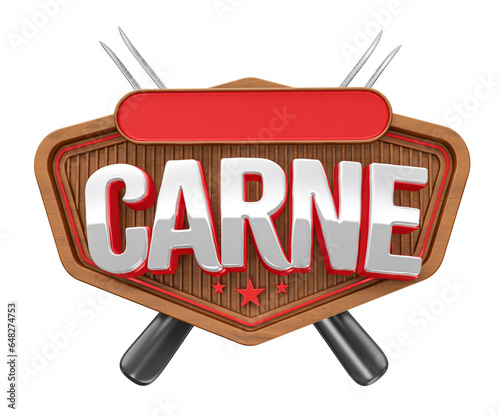 Fototapeta Naklejka Na Ścianę i Meble -  Meat label with fork in Brazilian Portuguese on transparent background in 3D rendering