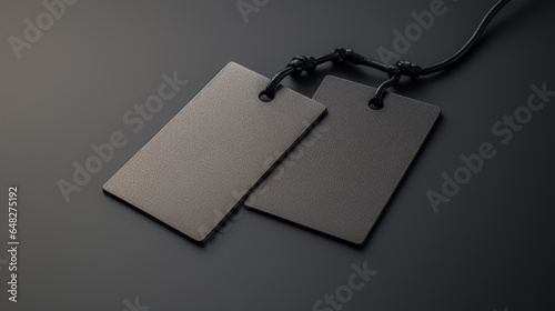 two empty white price tags on a grey background