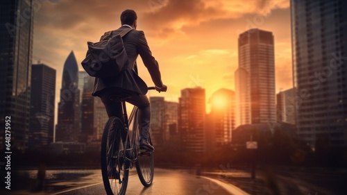 A man riding a bike in a bustling city street © pham
