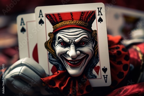 Obraz na plátně A close-up view of a playing card featuring a clown face