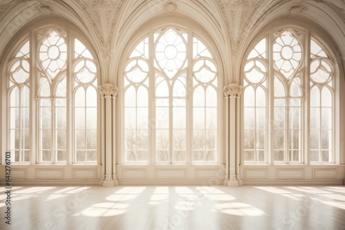 An empty room with an abundance of windows. This versatile image can be used to depict concepts such as minimalism  natural lighting  interior design  architecture  and more.