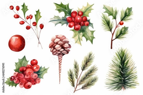 A colorful collection of watercolor Christmas decorations
