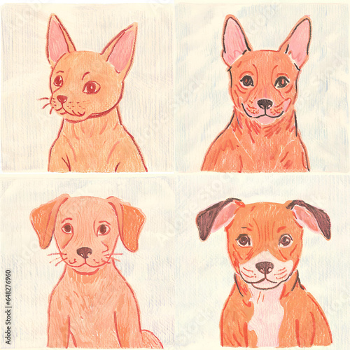 Pet dog and cat drawing