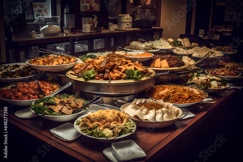 a close up of a Chinese buffet, AI generated, Generative AI, AI Art, illustration,