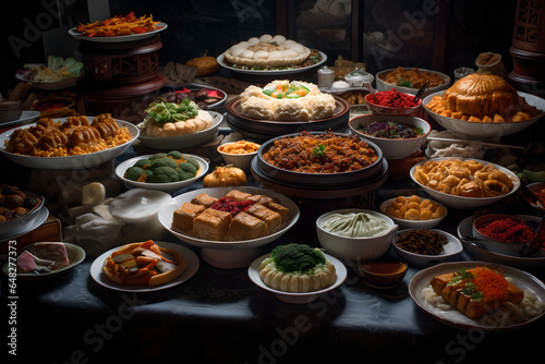 a close up of a Chinese buffet, AI generated, Generative AI, AI Art, illustration,