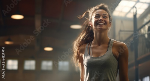 A woman smiling in a gym