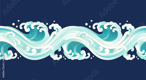 water wave ripple oriental vintage style ornament line art seamless pattern