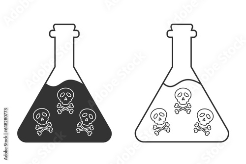 Flask with skulls inside icon. Poison vector ilustration.
