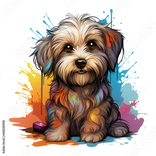 A vibrant Shih Tzu t-shirt design, showcasing the adorable dog in a playful pose, its fluffy coat featuring a mix of earthy tones and pastel hues, Generative Ai