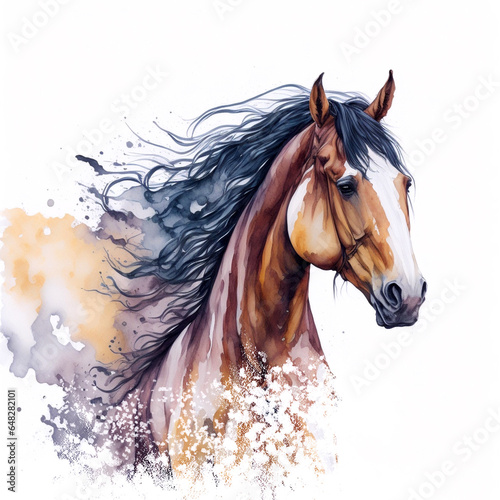 horse watercolor illustration on white background , Ai generative illustration © Minar Aslanova