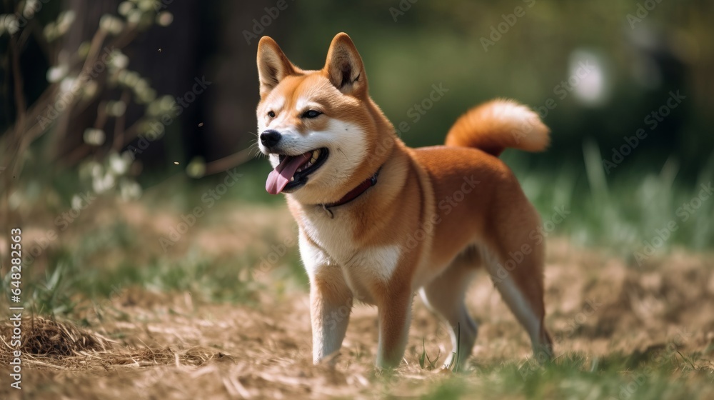 playful shiba inu on a lawn, grass, field