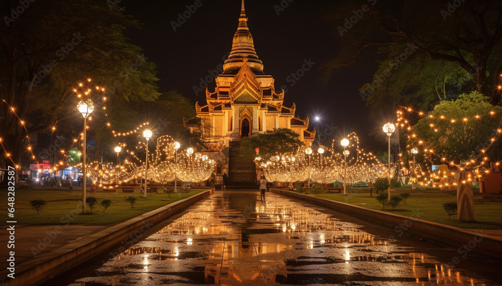 Wat Chedi Luang Buddhist Temple at Night