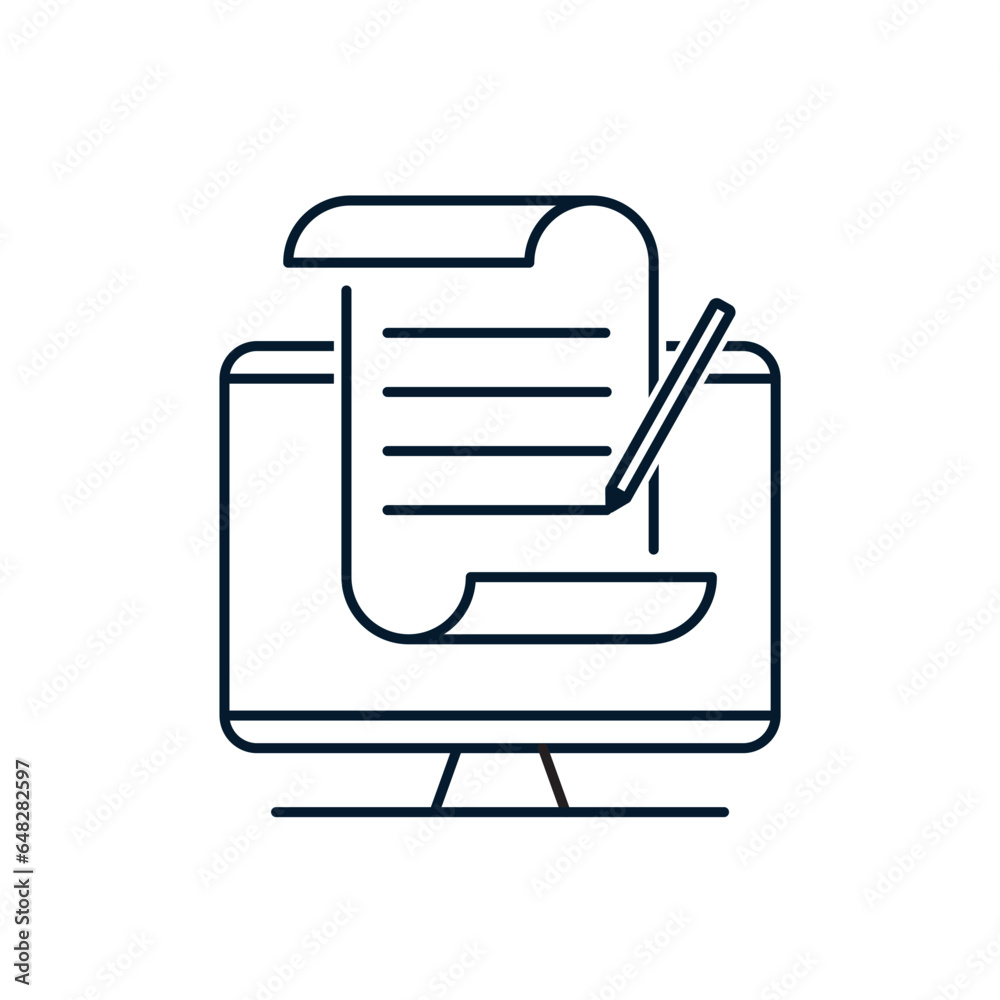 Online education, distance learning, copywriting concepts, content submission, creative writing, exam preparation. Vector icon isolated on white background.