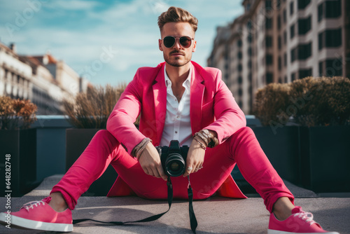 Portrait of influencer or blogger creating content photo