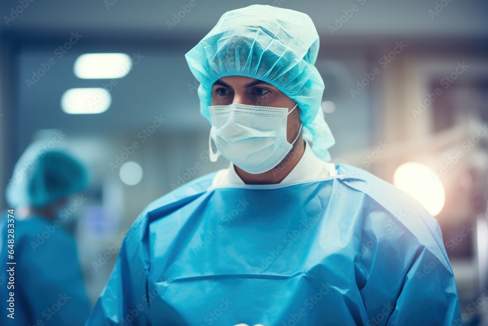 male doctor in operating theatre in saftey PPI male doctor in operating theatre in saftey PPI