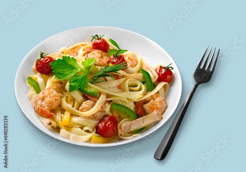 Tasty fresh pasta noodles dish with sauce