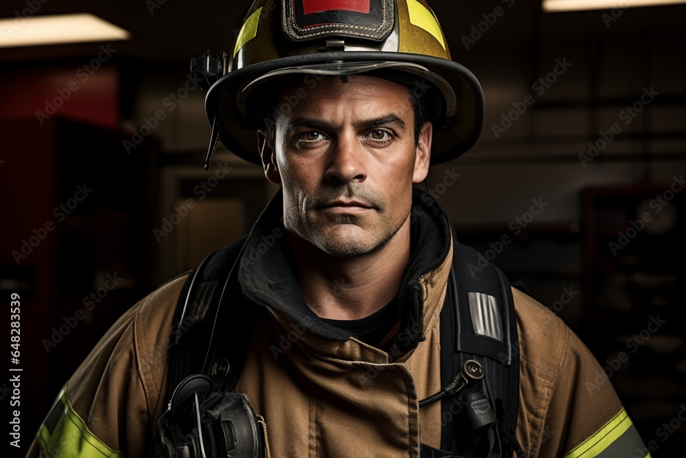 Male firefighter in full fireman uniform Male firefighter in full fireman uniform