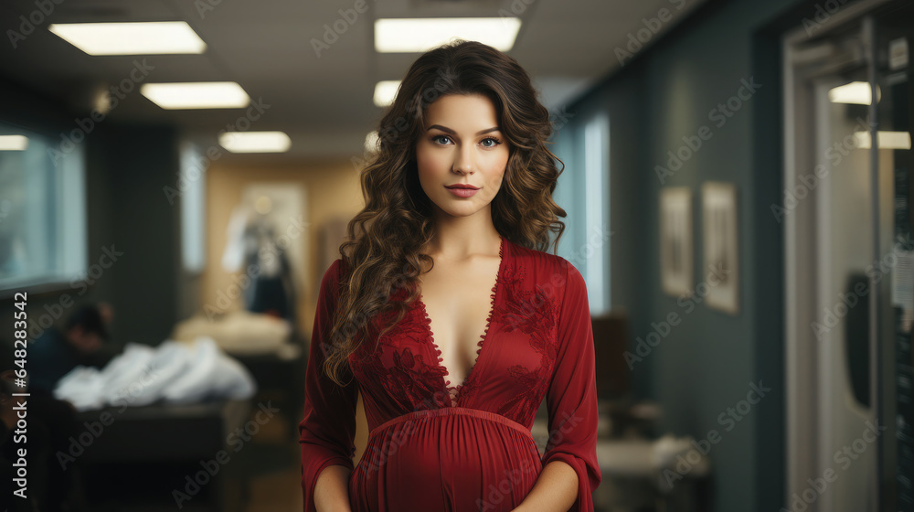 Generative AI, happy pregnant woman at a doctor's appointment, healthy pregnancy, expectant mother, big belly, expecting childbirth, bearing children, maternity hospital