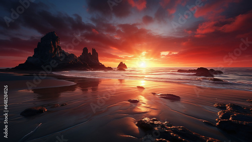 Spectacular Sunset on a Deserted Sandy Beach