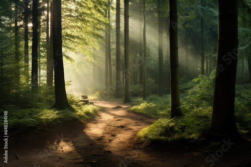 Wallpaper Mural Forest scene with dappled sunlight filtering through the canopy Torontodigital.ca