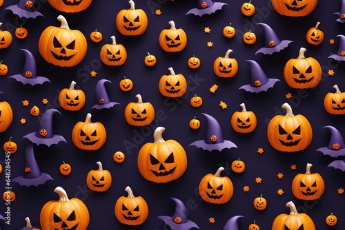 Halloween party background, wallpaper. Trick or treat party. Pumpkins surrounded Halloween decor, Jack-O-Lantern 