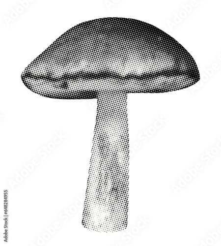 mushroom isolated on transparent retro grunge halftone dotted texture vintage magazine style collage element for mixed media design