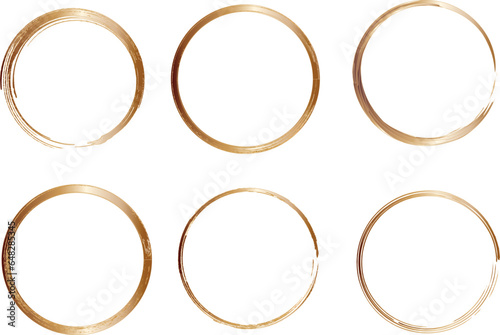 a set of gold round frames in a casual style. brush stroke
