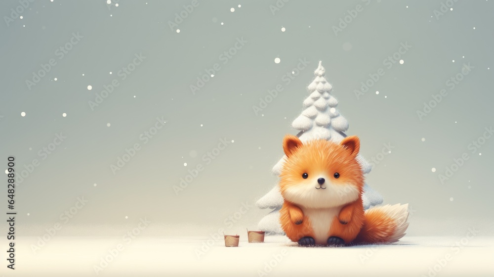 A stuffed fox sitting next to a christmas tree A stuffed fox sitting next to a christmas tree