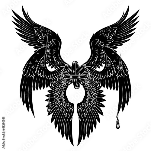 Biblical angel with six wings. Catholic Archangel with Halo and Feathers, Throne of Winged God