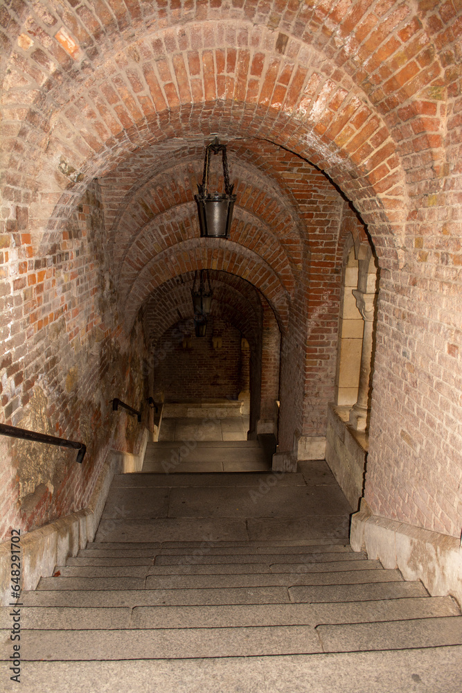 Fototapeta premium Steps leading along underground crossings for lock exit