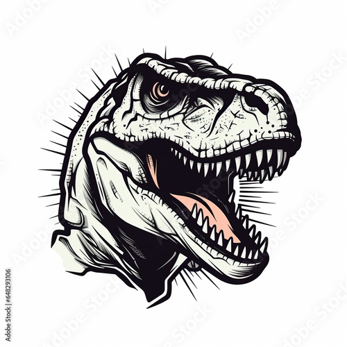 Vector graphic  dinosaur head  vintage monochrome  logo  cartoon  Comic style  white background Generative AI 