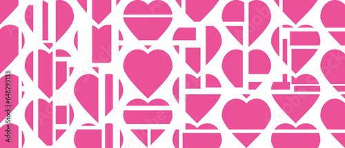 Geometric girl mosaic made of squares and hearts, in a fashionable style. Template for Valentine's Day and Mother's Day beautiful background, for textiles and wallpaper.