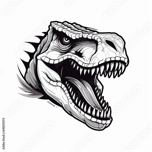 Vector graphic  dinosaur head  vintage monochrome  logo  cartoon  Comic style  white background Generative AI 