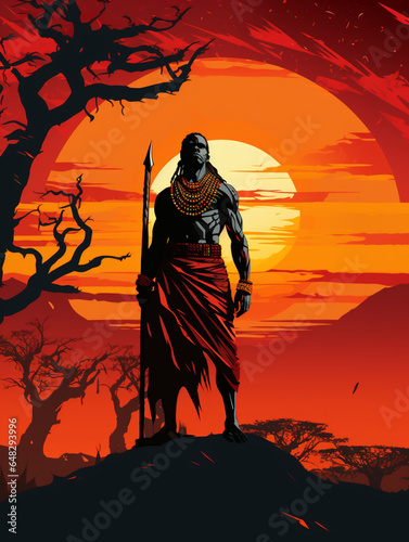 person in the sunset african warrior design