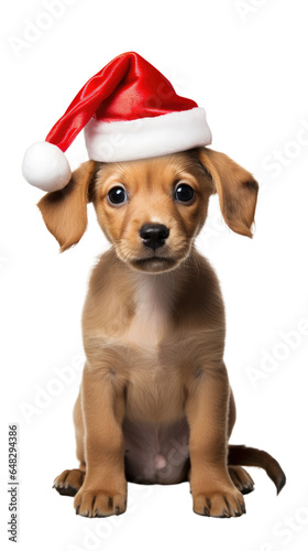 a cute labrador retriever puppy wearing a santa isolated on a transparent background, generative ai © Perfect PNG