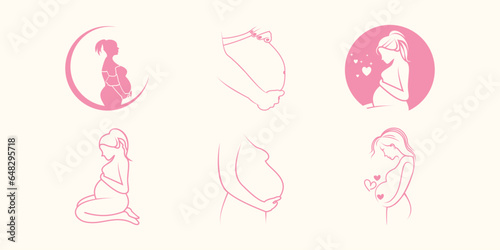 pregnant women vitamins combination pregnant mother and leaf logo design vector Premium Vector