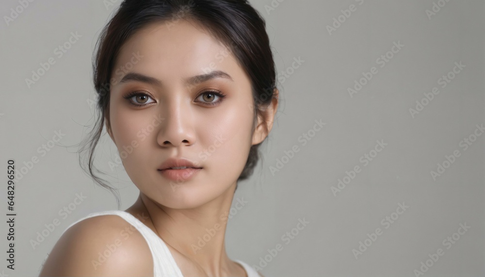 Studio light portrait - beautiful young Asian woman with smooth skin on white background Studio light portrait - beautiful young Asian woman with smooth skin on white background