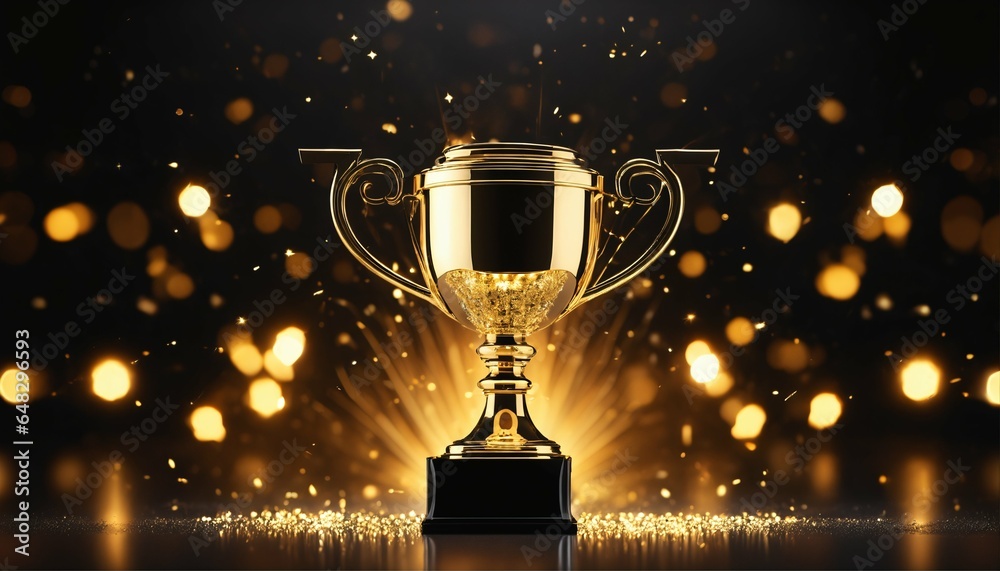 A winner trophy, aglow with sparks, set against a dazzling sparks background, embodying victory and accomplishment A winner trophy, aglow with sparks, set against a dazzling sparks background, embodying victory and accomplishment