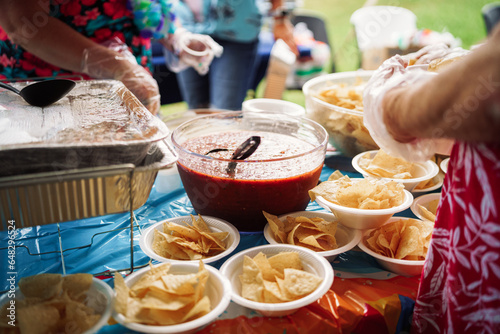 Chips and Salsa Spread on a Food Serving Table