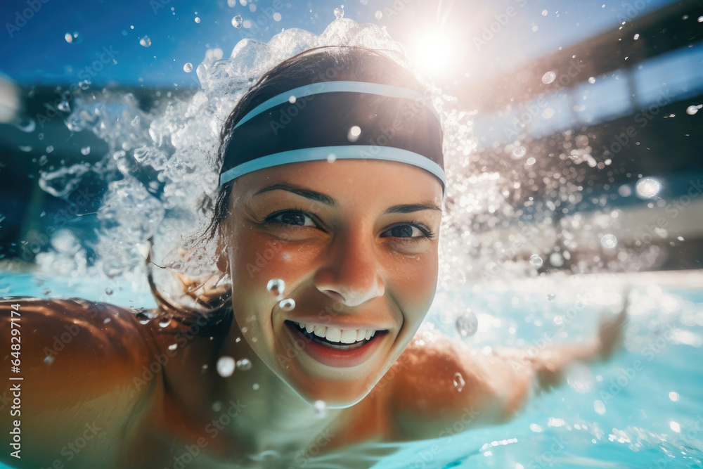 Aqua Fitness: Woman Athlete Training in Pool